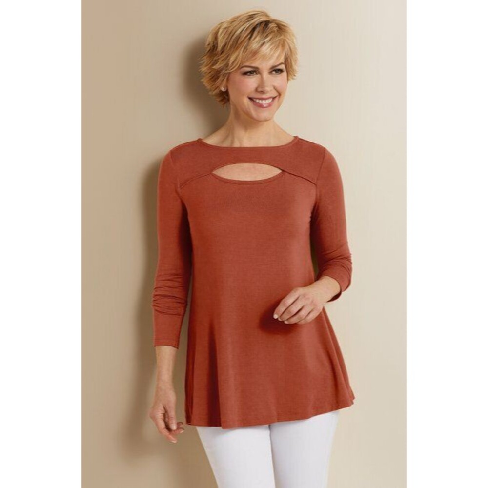 New SOFT SURROUNDINGS Indian Rose Red Stretch Beckett Top Size Petite XS